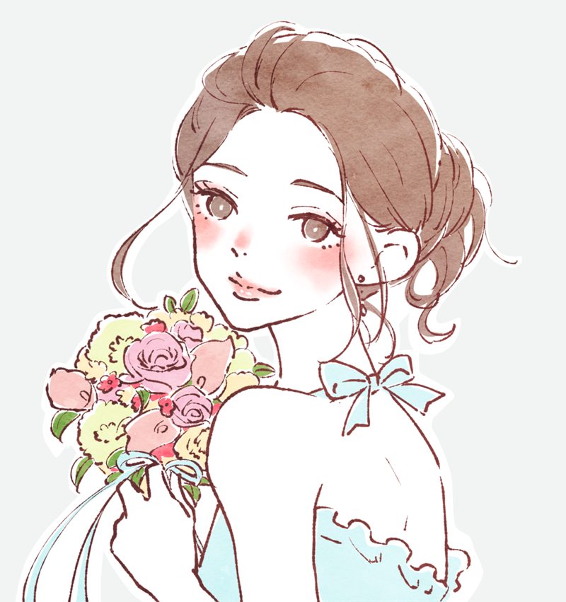 花束を持つ女性のイラスト